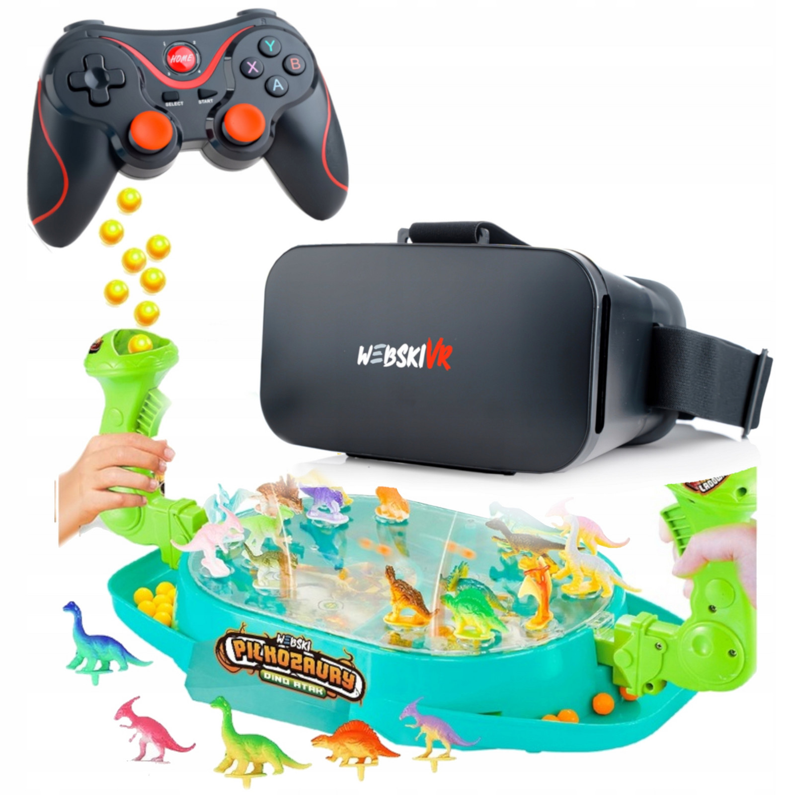 Brýle Vr 3D 360 Stupňů+gamepad V Sadě S Dino Arkádovou Hrou