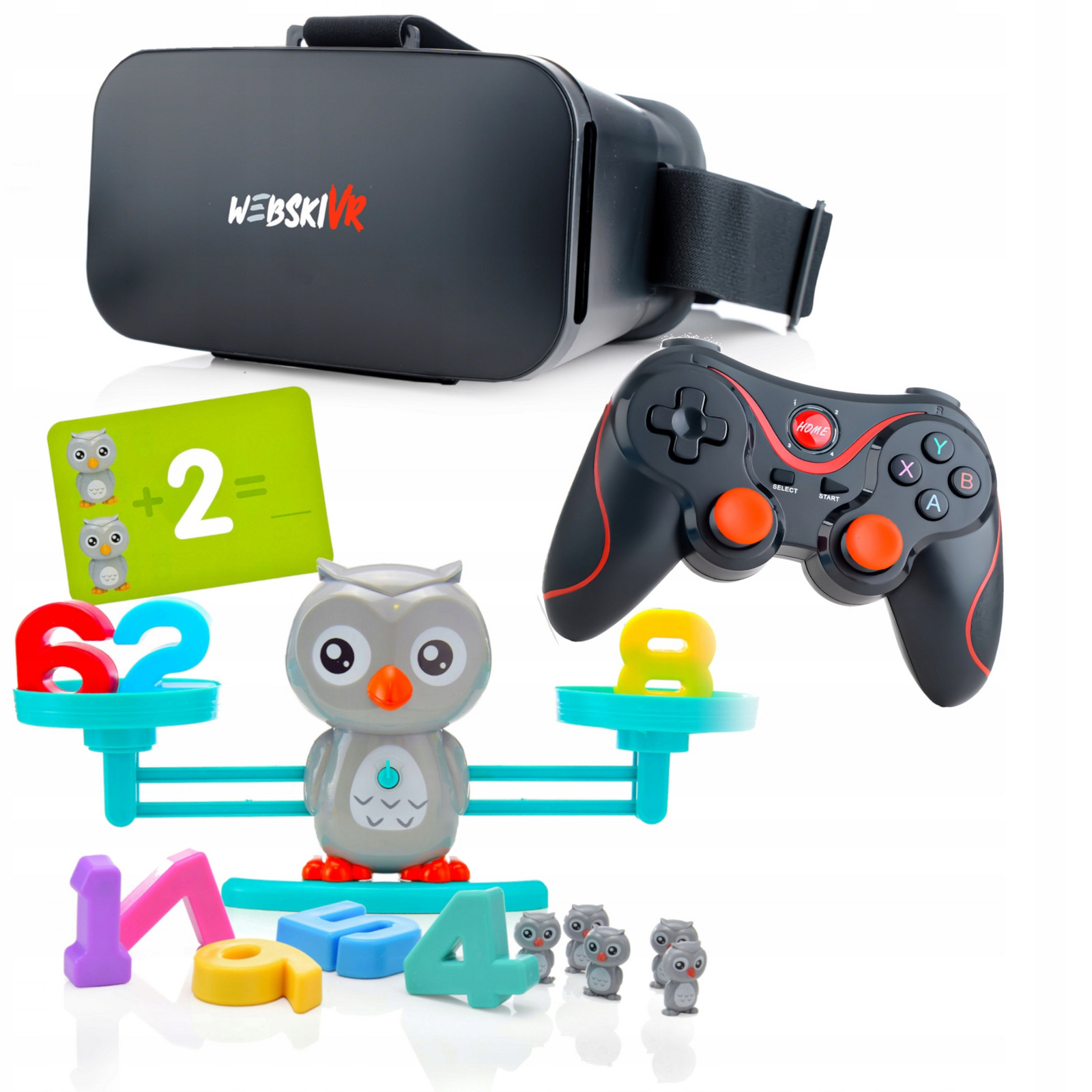 dárek K Svátku Brýle Vr 3D 360+GAMEPAD+ŠÁLKOVÁ Váha Sova Matematika