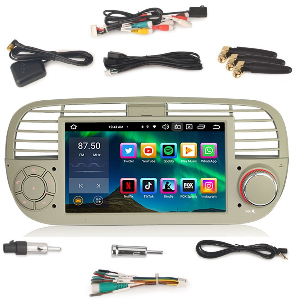 Navigace Rádio 2DIN Android Fiat 500 500C 500S 500E 4/64GB Dsp Carplay Lte