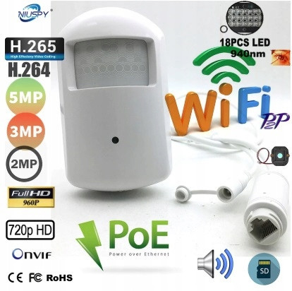 Skrytá Kamera V Detektoru Pohybu Wifi Audio 5MPX Sony Full Hd Poe