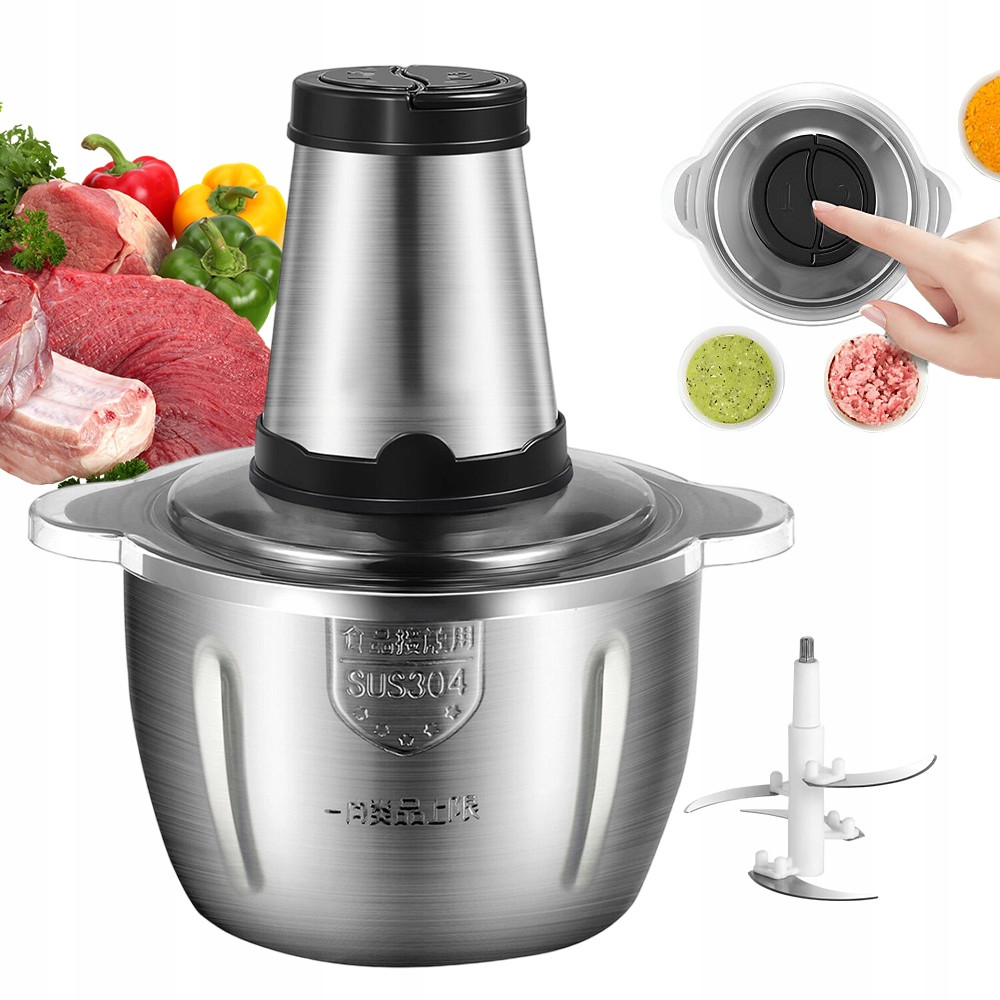 Elektrický Sekáček Potravin Sekáček Na Maso Ovoce Zeleniny 300W 2L 2 Rychlosti