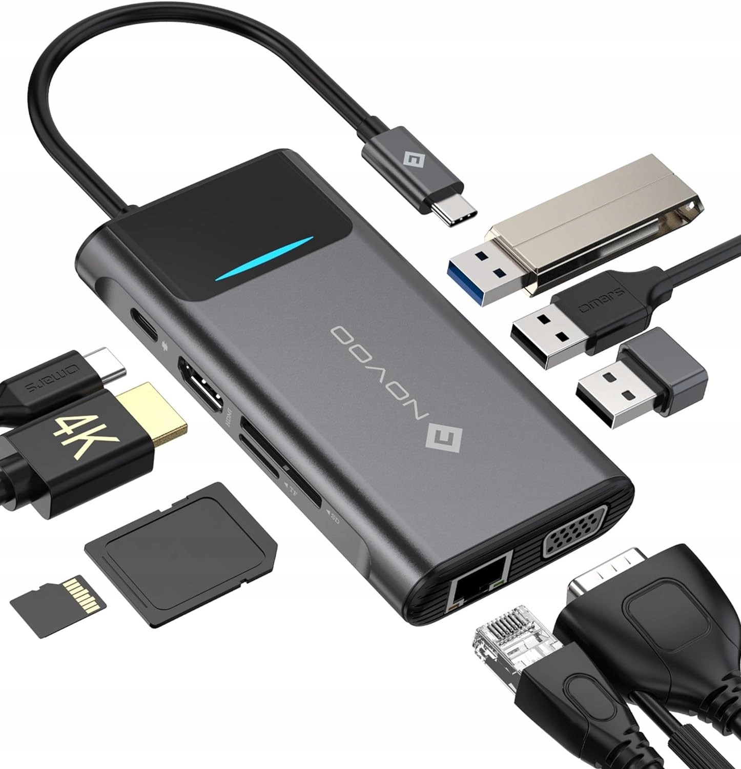 Dokovací Stanice Novoo 9 V 1 Adaptér Dokovací Stanice Usb C Hdmi 4K Pro Vga