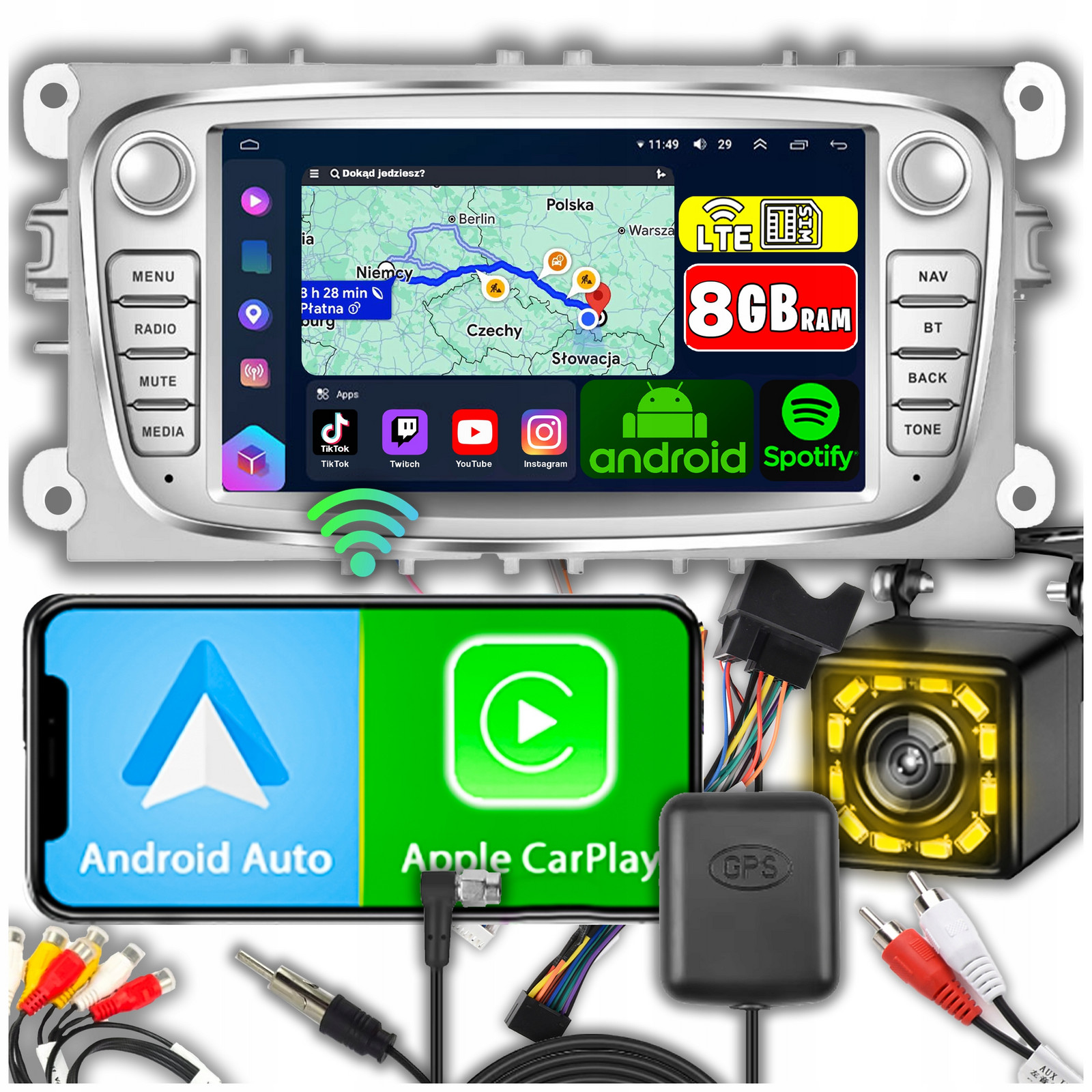 Autorádio pro Ford Mondeo MK4 Focus MK2 MK3 Galaxy Wifi Android 8GB