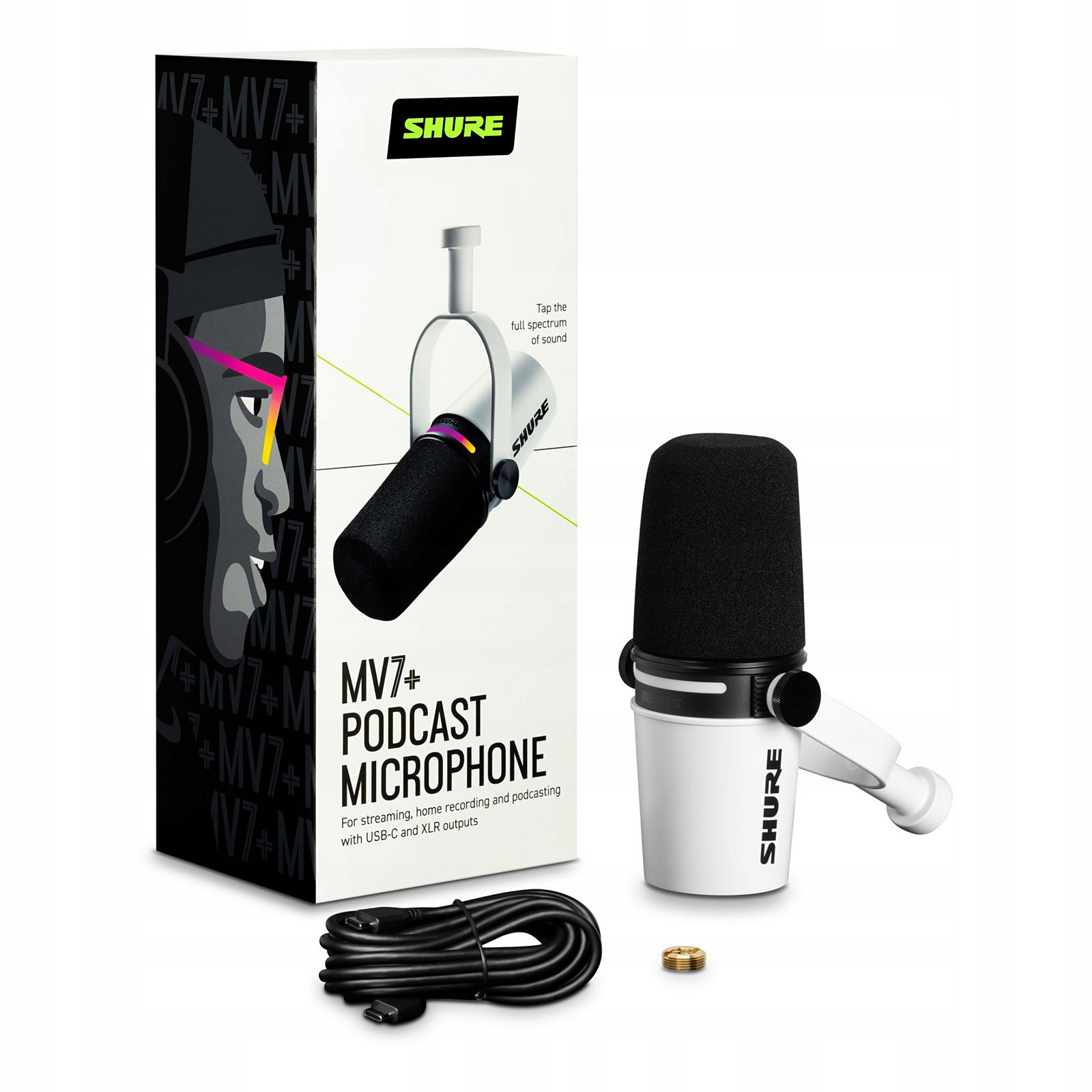 Shure MV7+W dynamický mikrofon na Xlr Usb-c pro podcasty