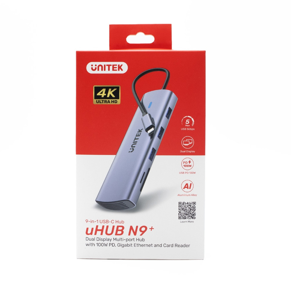 Unitek Hub 9v1 Usb C Gigabit Ethernet Hdmi Vga 3xUSB A čtečka Pd karet 100W