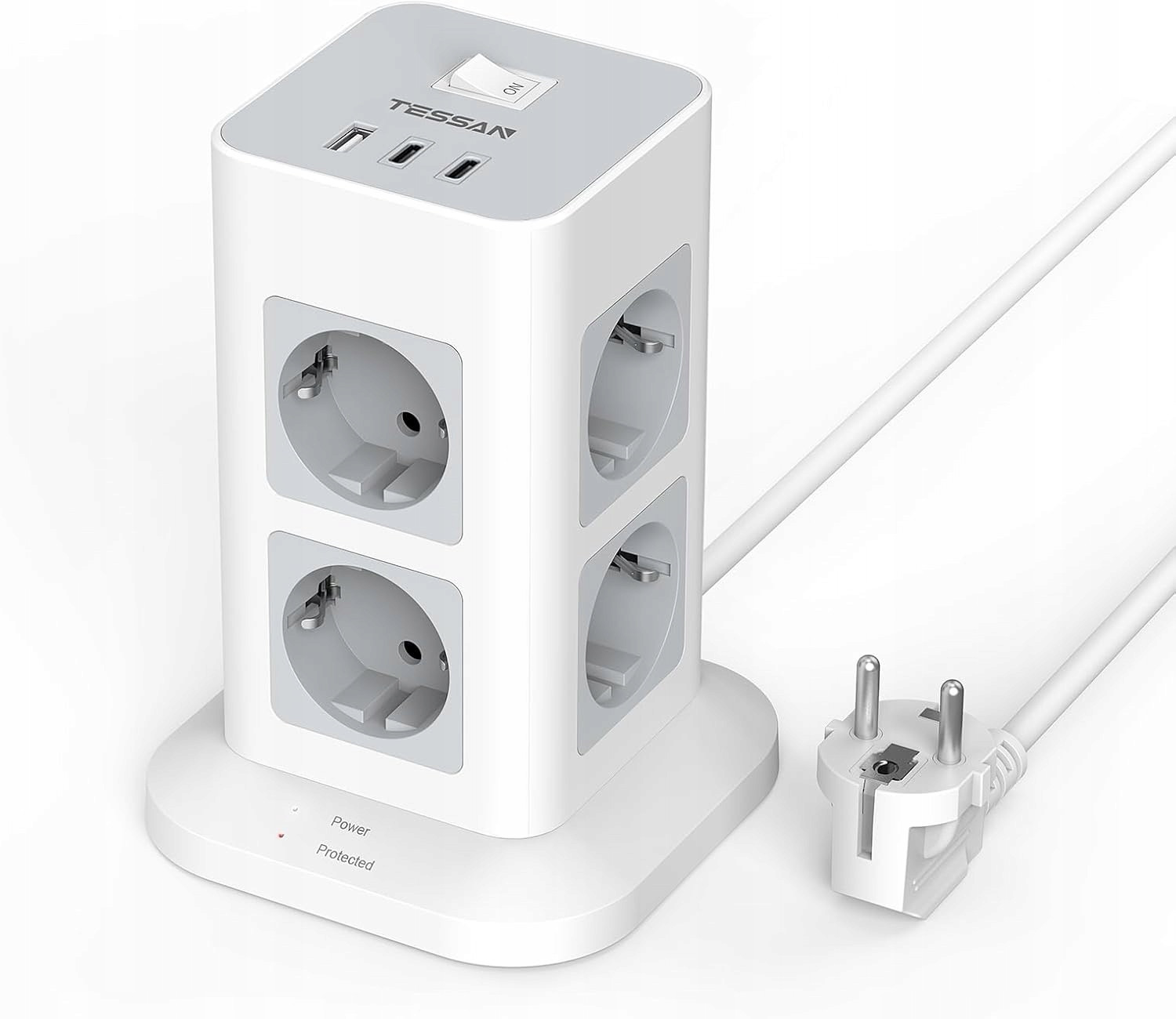 Vícepinová zásuvka Tessan TPS03-DE-2C, 1 Usb, 2 Usb C, 3600 W, 125 V, 2 m