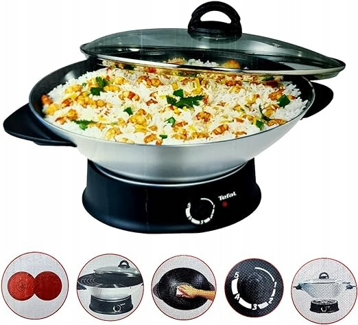 Pánev wok elektrická Tefal Multiwok 1200W hliníková se skleněnou poklicí