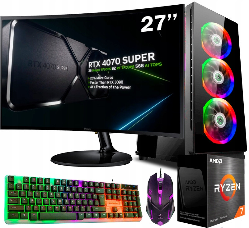 Set Ryzen Gamer Master 7 32GB Ssd 1TB Rtx 4070 12GB Monitor 27