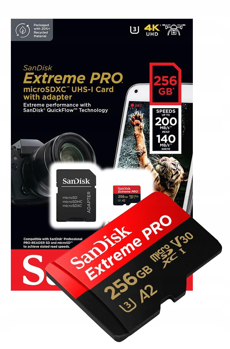 Paměťová Karta Sandisk Extreme Pro 256GB Microsdxc Uhs-i U3 200MB/S +adaptér