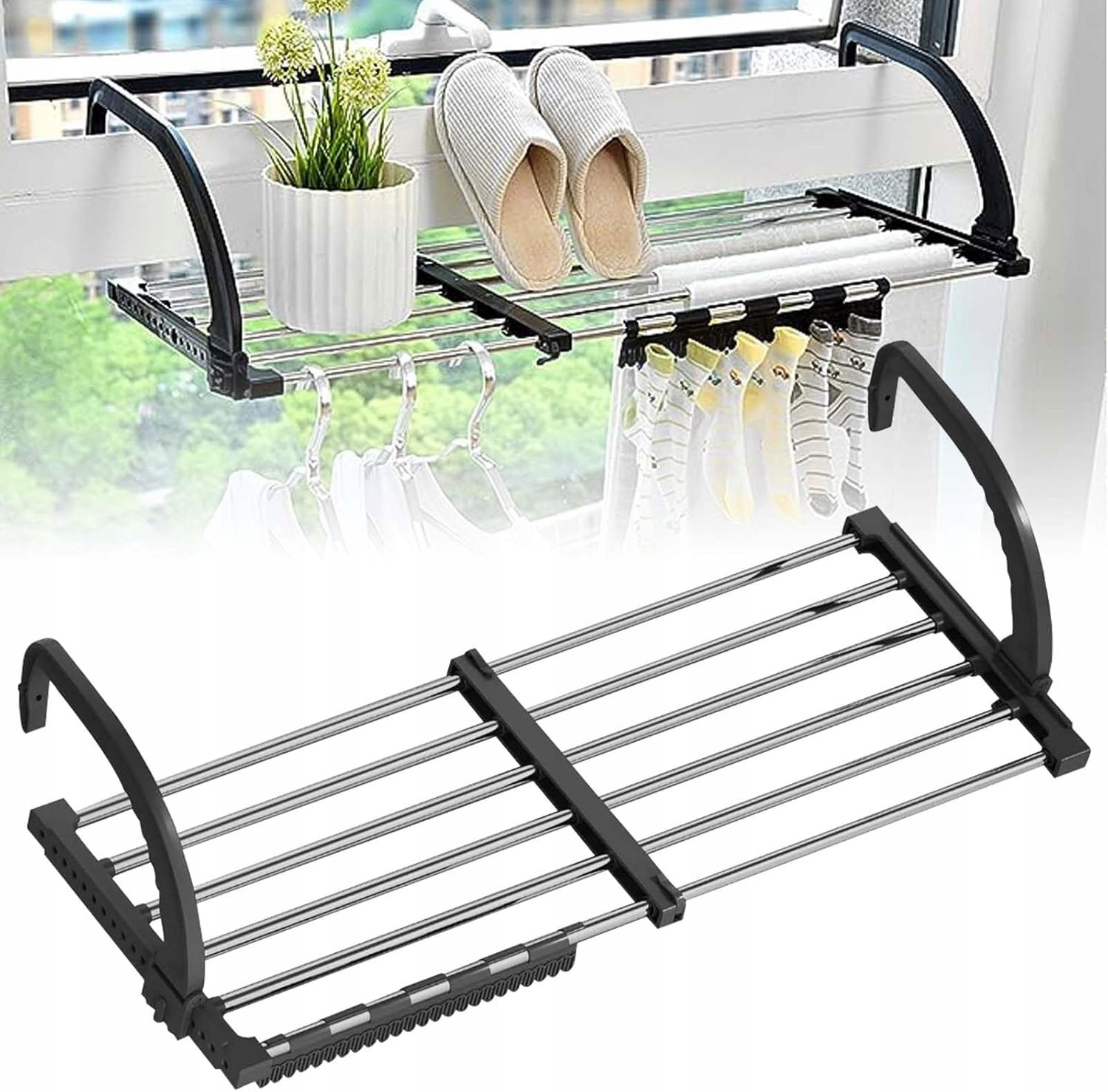 Balkonový Sušák Nástěnný Pružný Nastavitelný 64-110 CM Nerezová Ocel