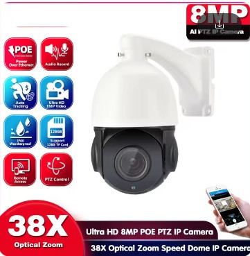 Ip Otočná Kamera 8MPx Ptz 38X Zoom IR150m 50-200M Poe Iphone Android iPad