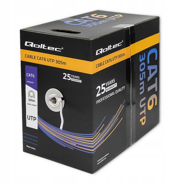 Qoltec Síťový Kabel Kroucený Utp CAT6 305M Pvc Šedá