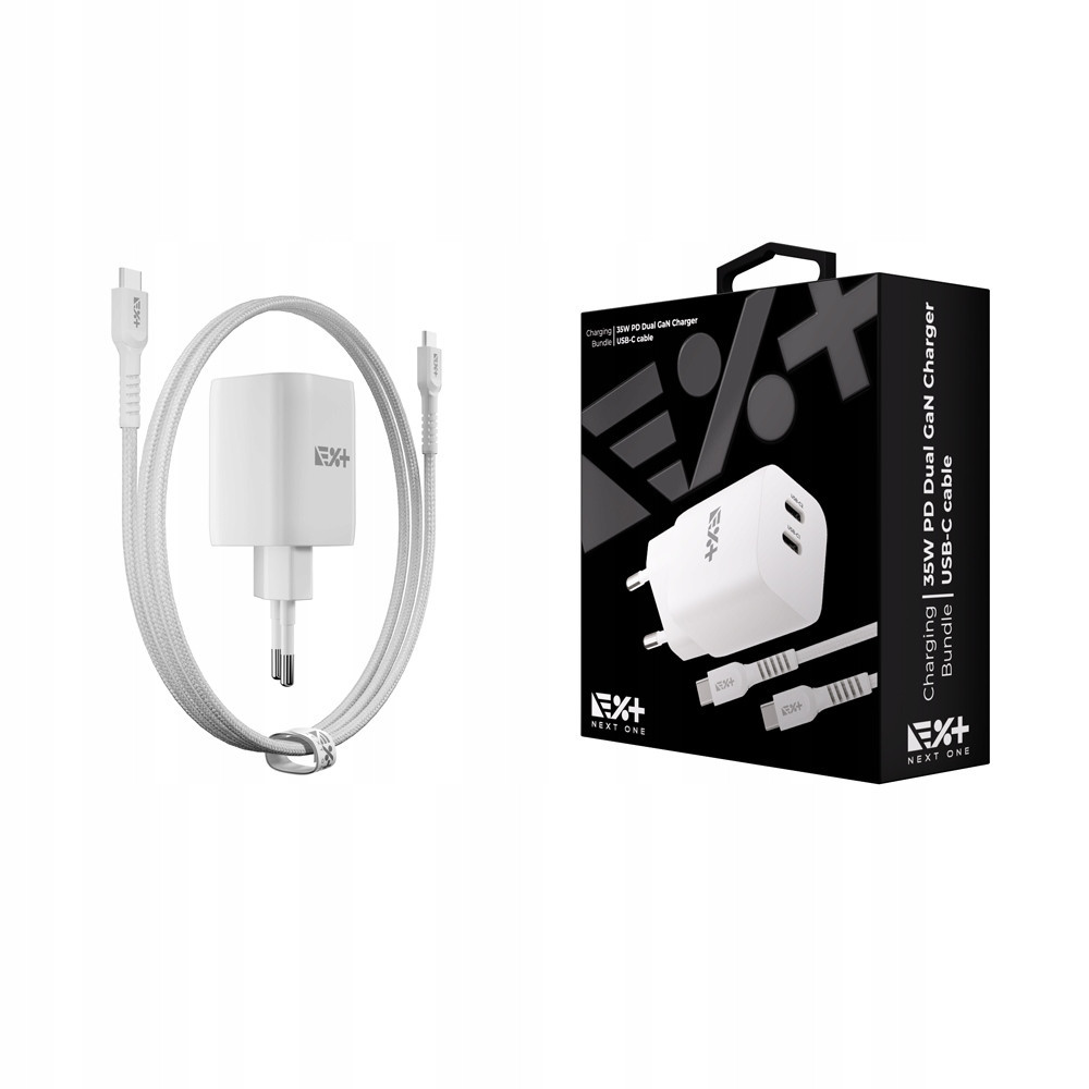 Next One Nabíječka do sítě Fast 35W GaN 2xUSB-C s kabelem Usb-c white