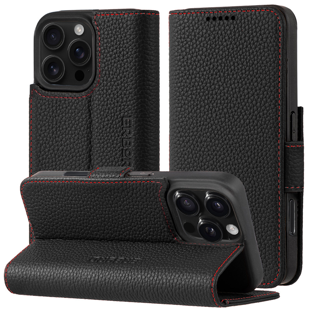 Kožené Pouzdro Erbord Leather Wallet pro iPhone 16 Pro Max, Peněženka Obal