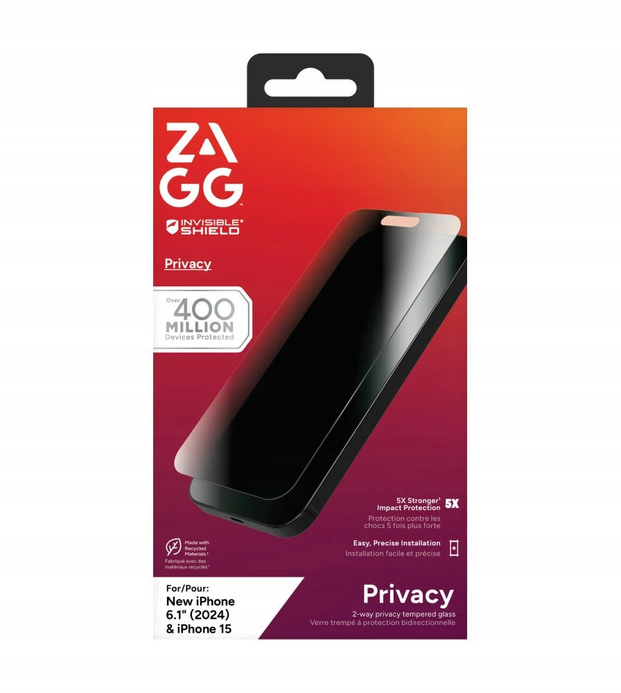 Zagg Glass Elite Privacy sklo s privátním filtrem pro iPhone 15/16 2 směry
