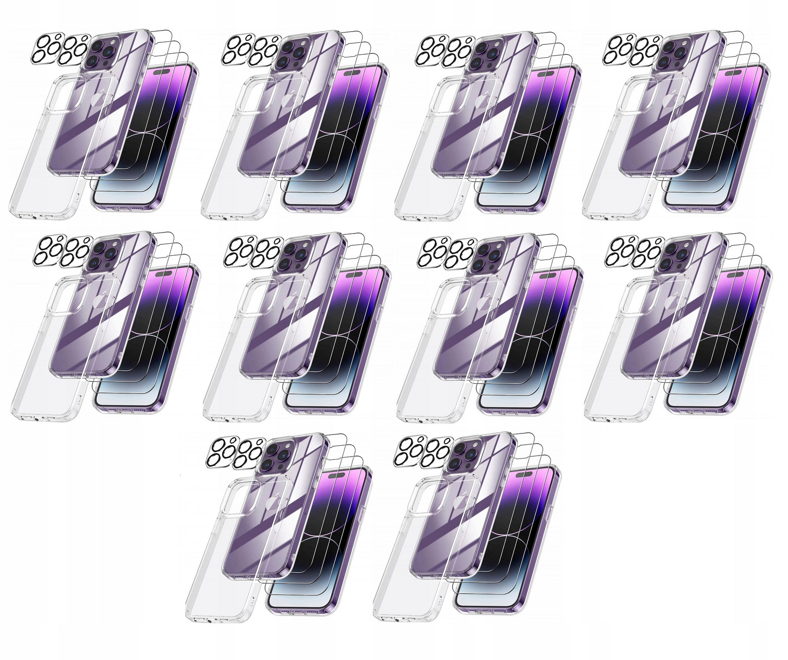 10xPOUZDRO Apple Iphone 14 Pro Max Pevná Bezbarvá Zadní Kryt +3xTVRZENÉ Sklo