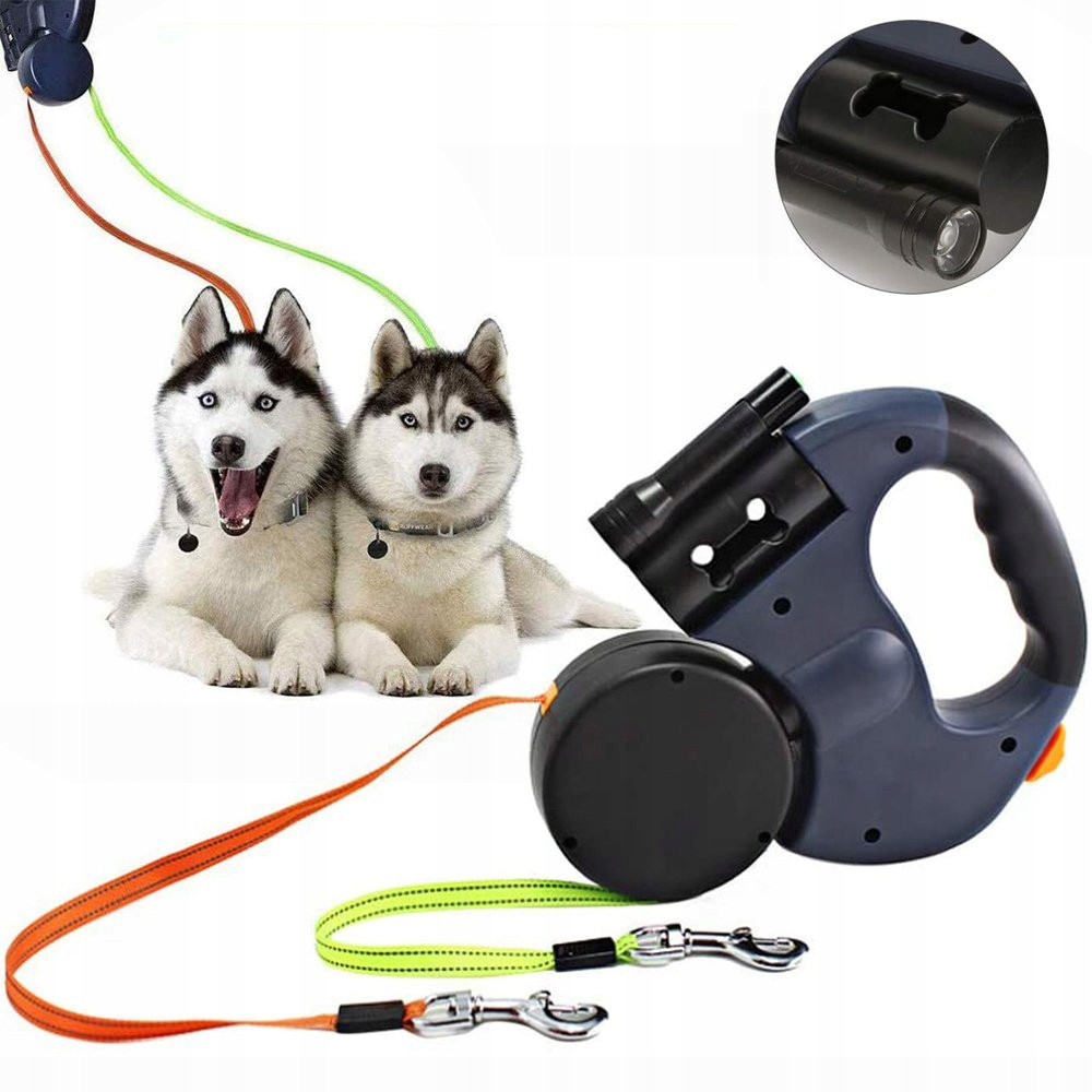 Vodítko Pro Psa Kočku Automatický zámek Pro 2 psy 3m Se zámkem Svítilna