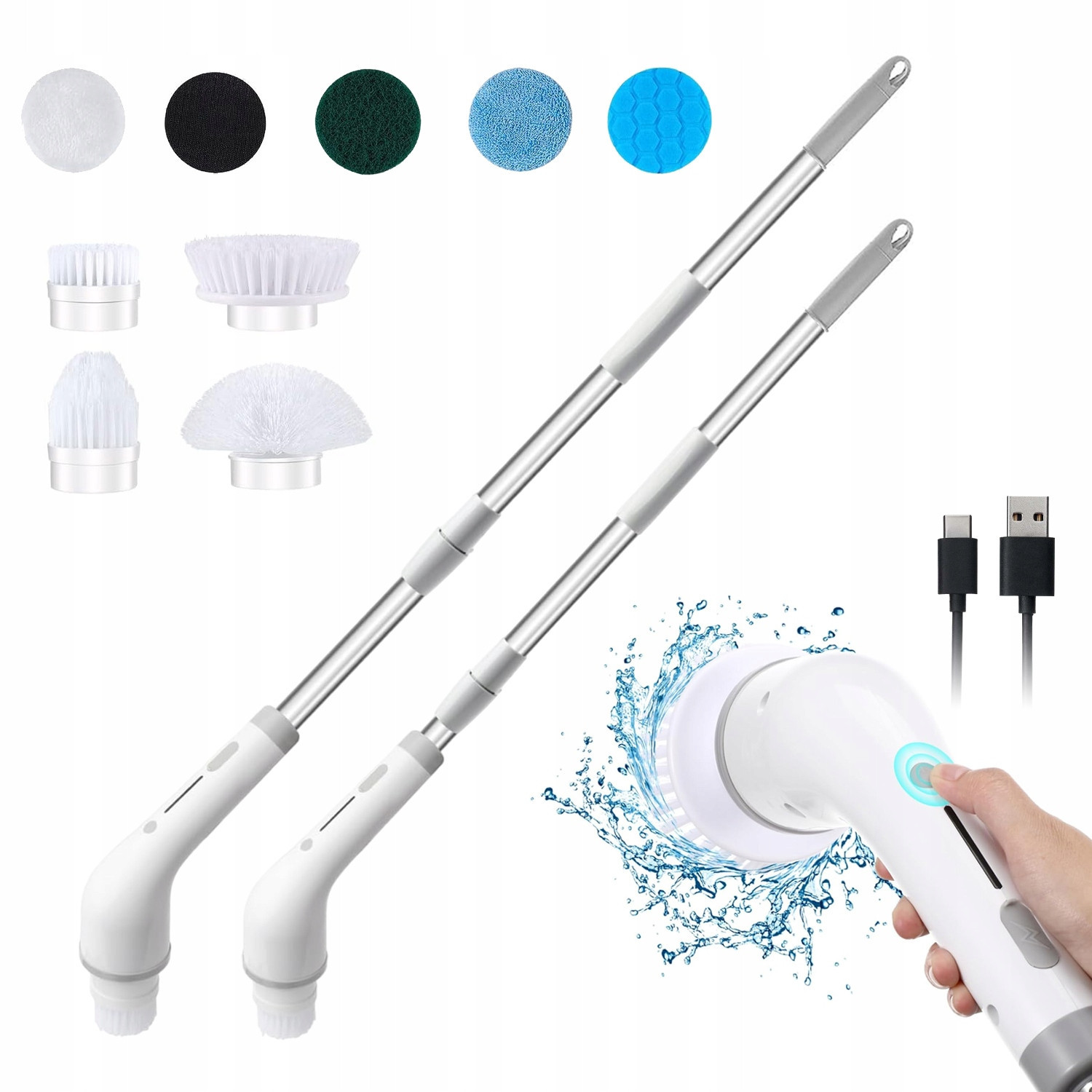 Sada Elektrický Kartáč Bezdrátový Čistící 8V1 Nastavitelný