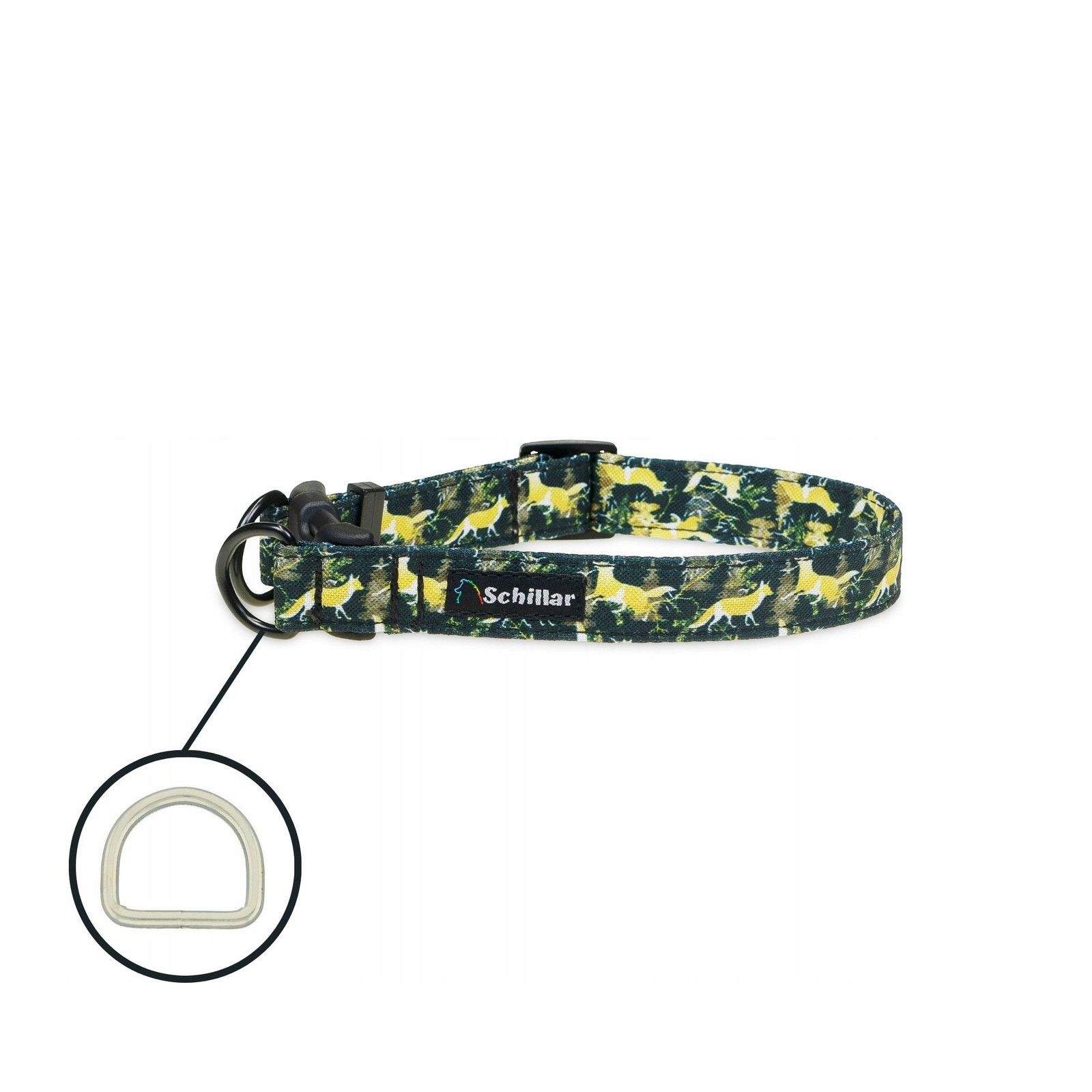 Obojek na přezku double lock pro velkého psa černé zlaté lišky L XL 40-60cm