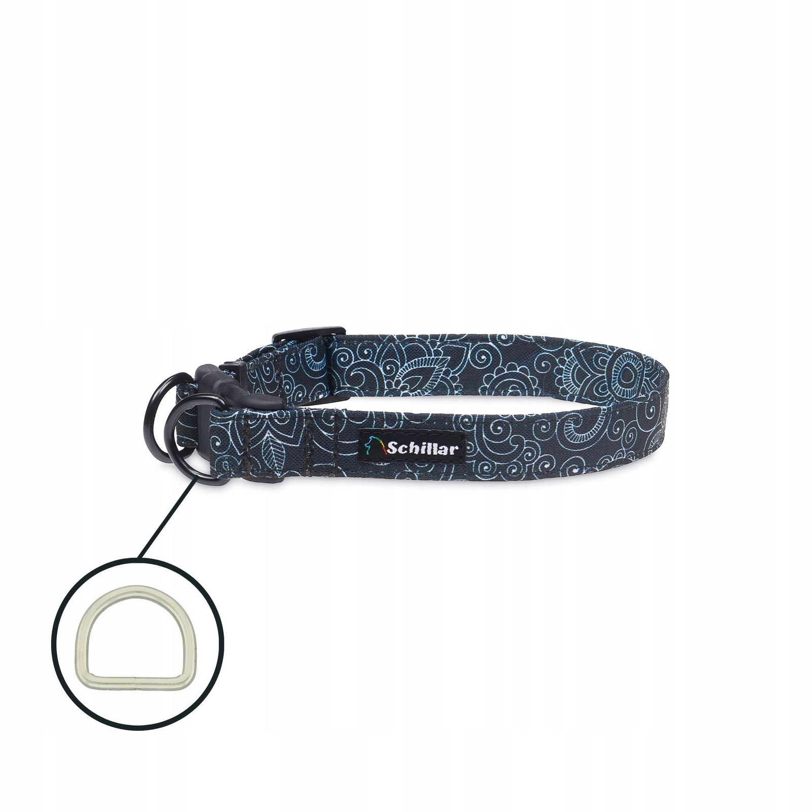 Obojek na přezku double lock pro velkého psa černý paisley L XL 40-60cm