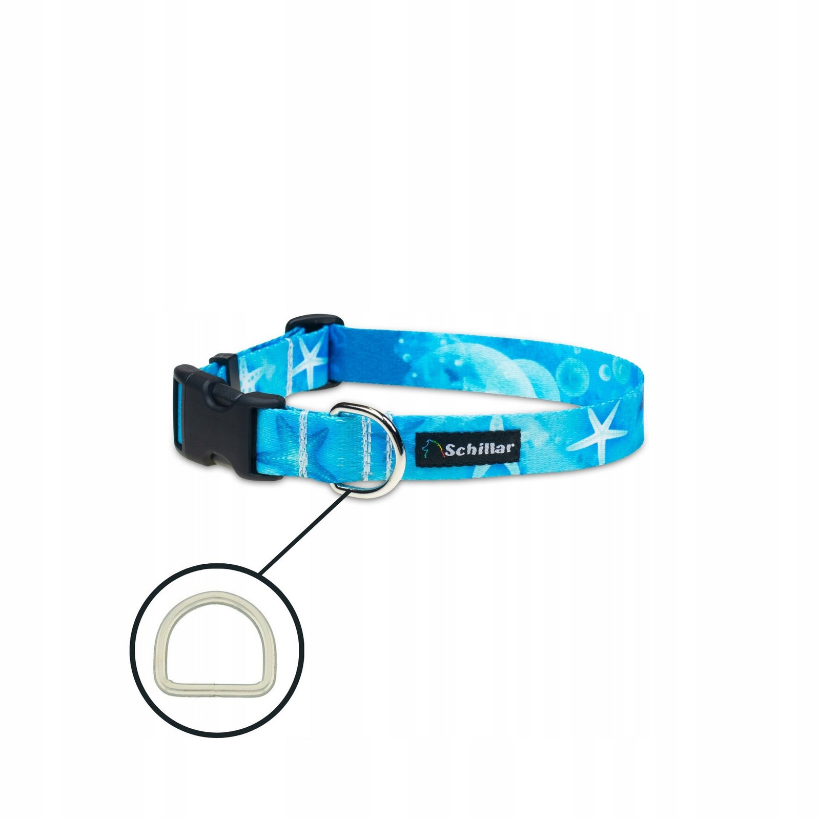 Obojek na přezku pro velkého psa barevný tyrkysová hvězdice L XL 40-60cm