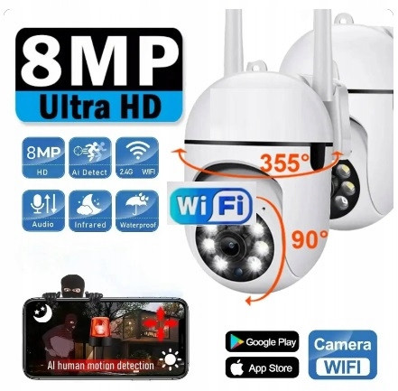 Wifi otočná kamera 4K 8MPX s autotrackingem a barevným obrazem v noci