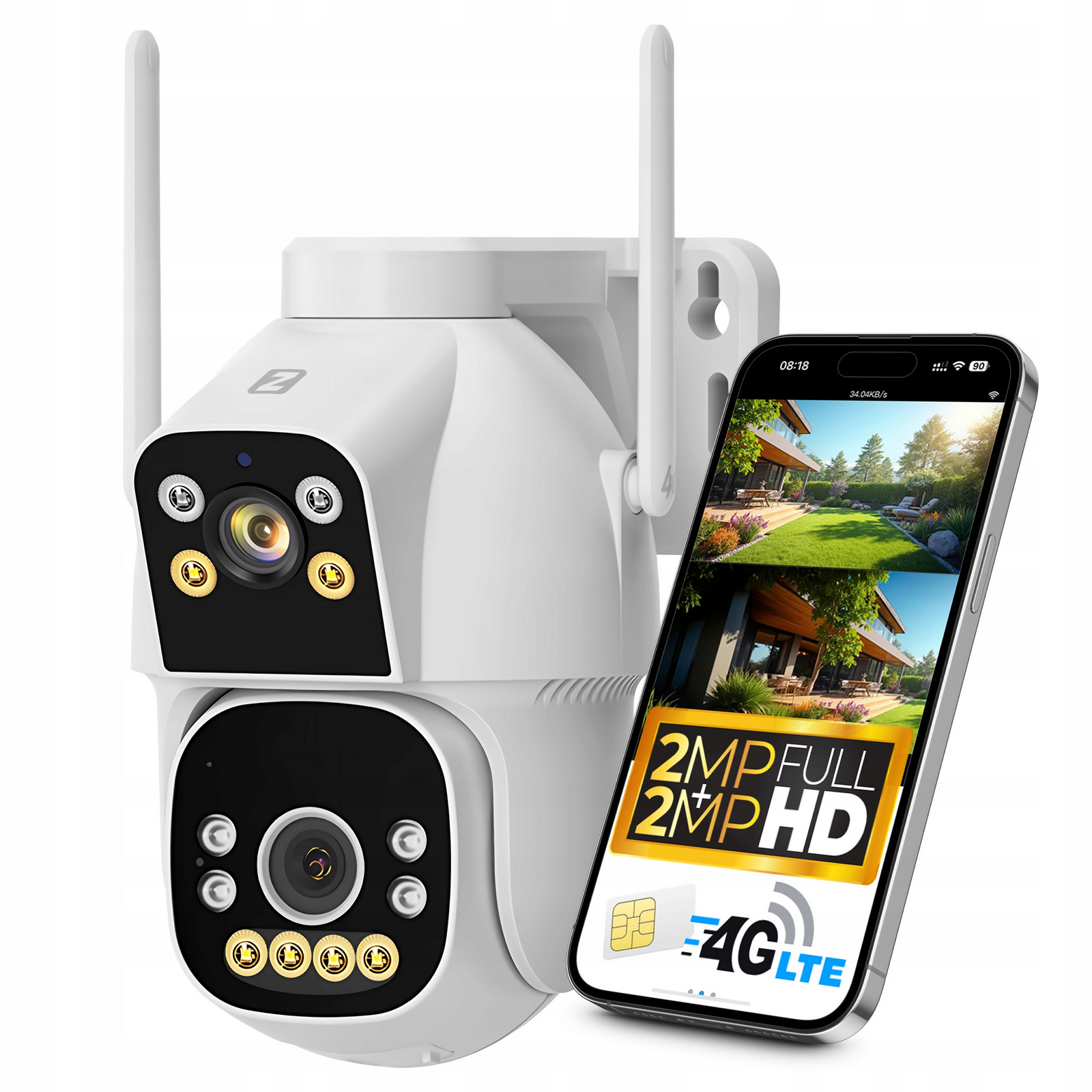 Otočná Ip kamera 2 Objektivy Gsm Wifi 4G Lte Sim 2x2MPx Audio 2v1