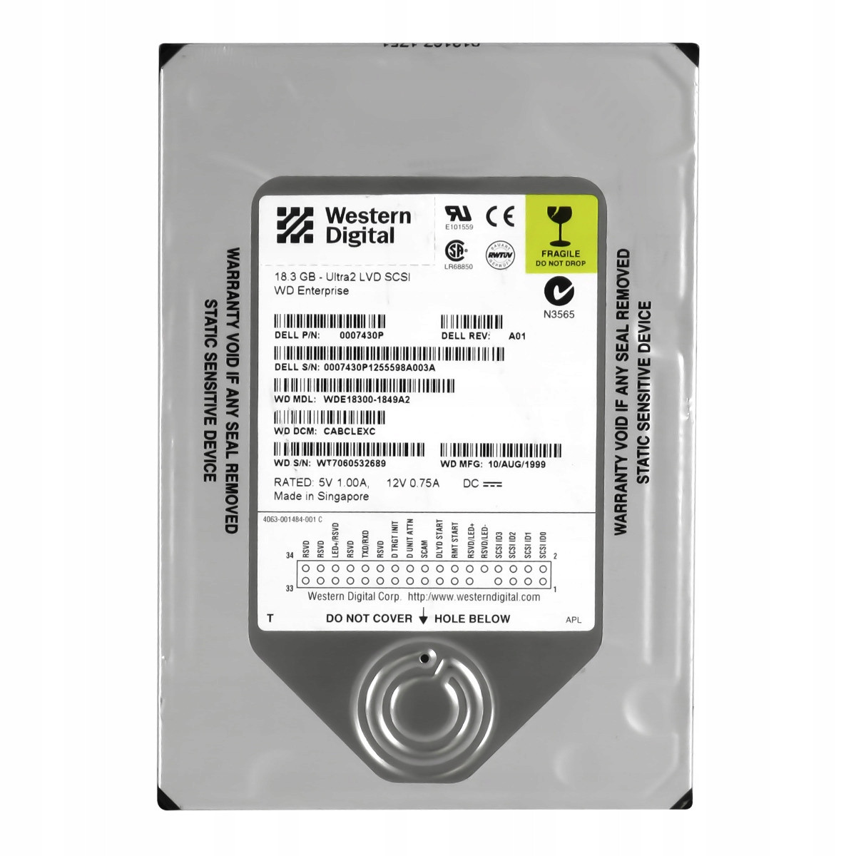 Dell 0007430P 18,3GB 7,2K 2MB 3,5'' Scsi Ultra2 3,5'' WDE18300-1849A2