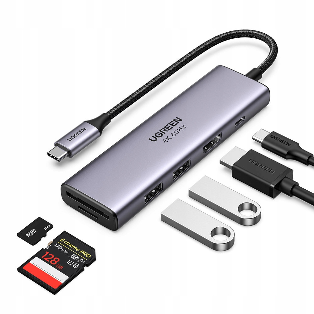 Ugreen Hub 6v1 Usb-c 2x Usb-a Hdmi 2.0 Sd Pd 100W