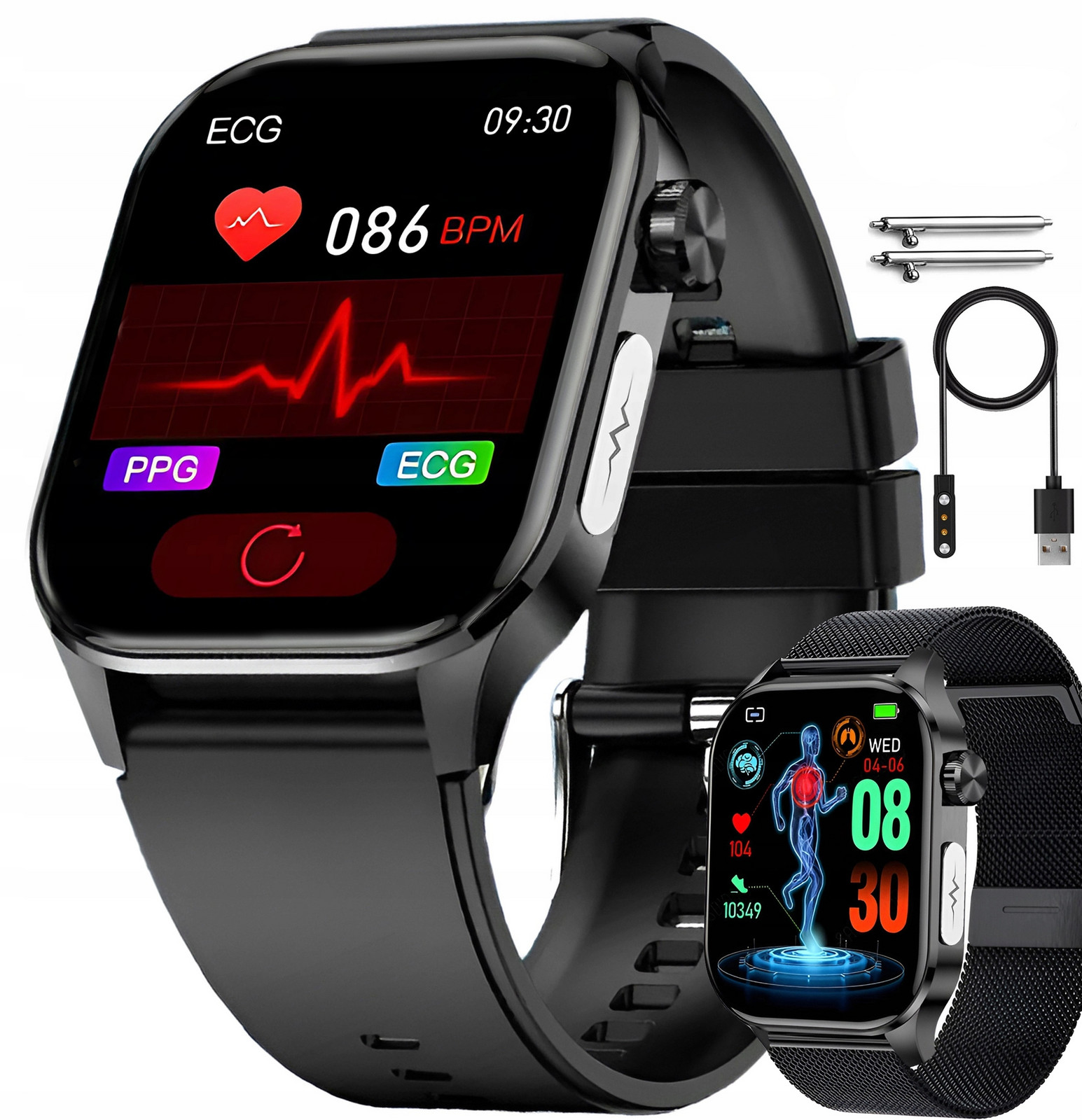 Chytré Hodinky Unisex Amoled hodinky, Měření Srdečního Tepu, Cukru Tlak Ekg Hovoru