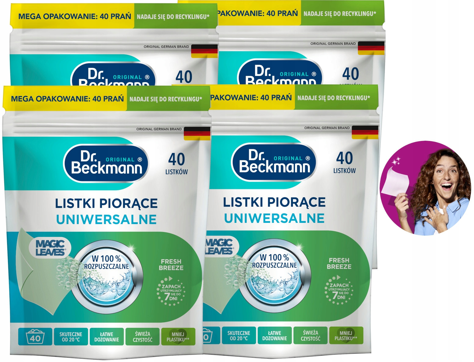 Dr. Beckmann Magic Leaves Ubrousky Prací lístky Univerzální 4 x 40 ks