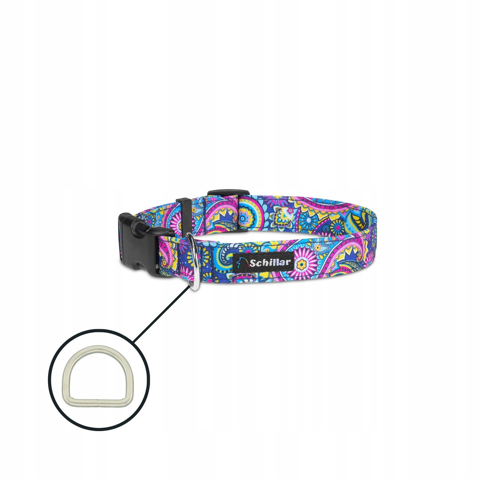 Obojek na přezku pro velkého psa barevný modrý paisley L XL 40-60cm