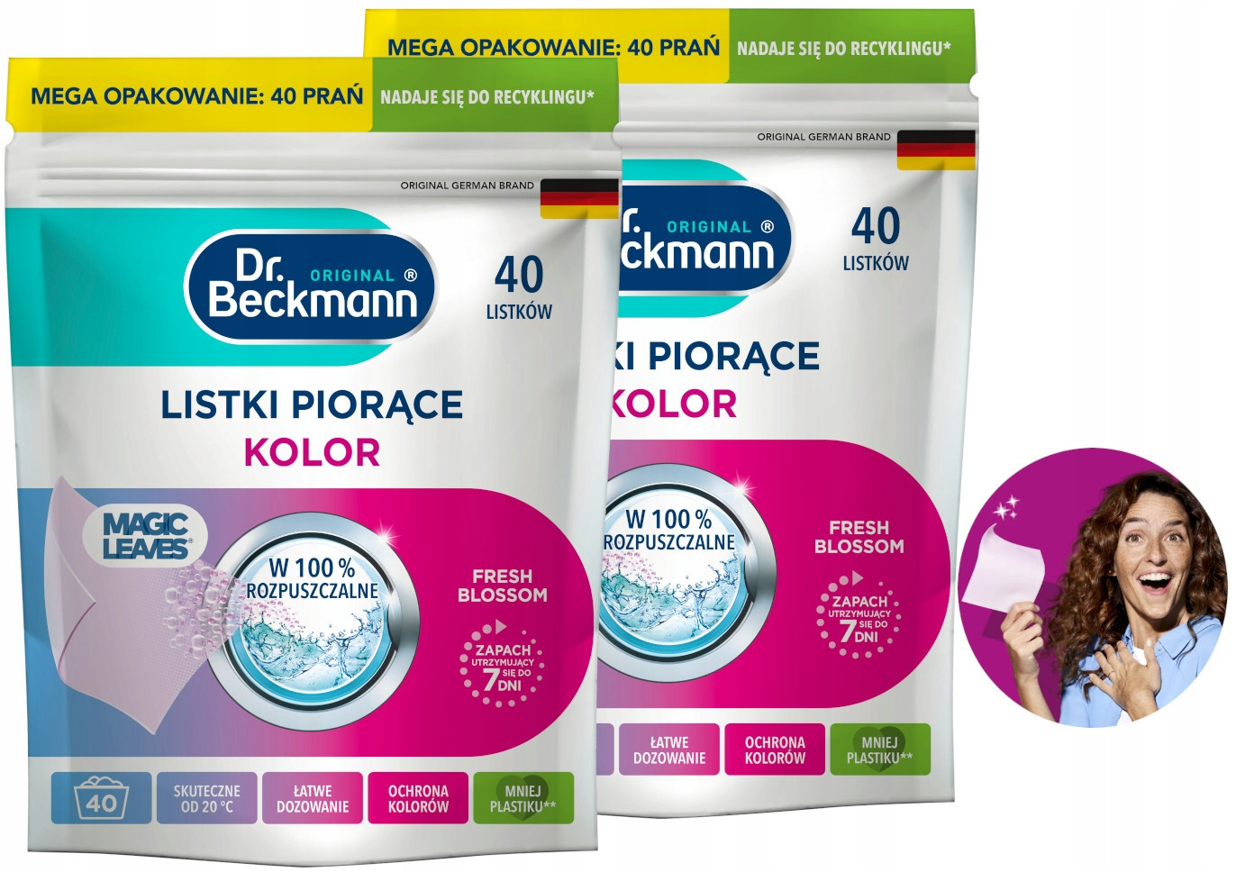 Dr. Beckmann Magic Leaves Ubrousky Prací lístky na praní Barva 2x40ks