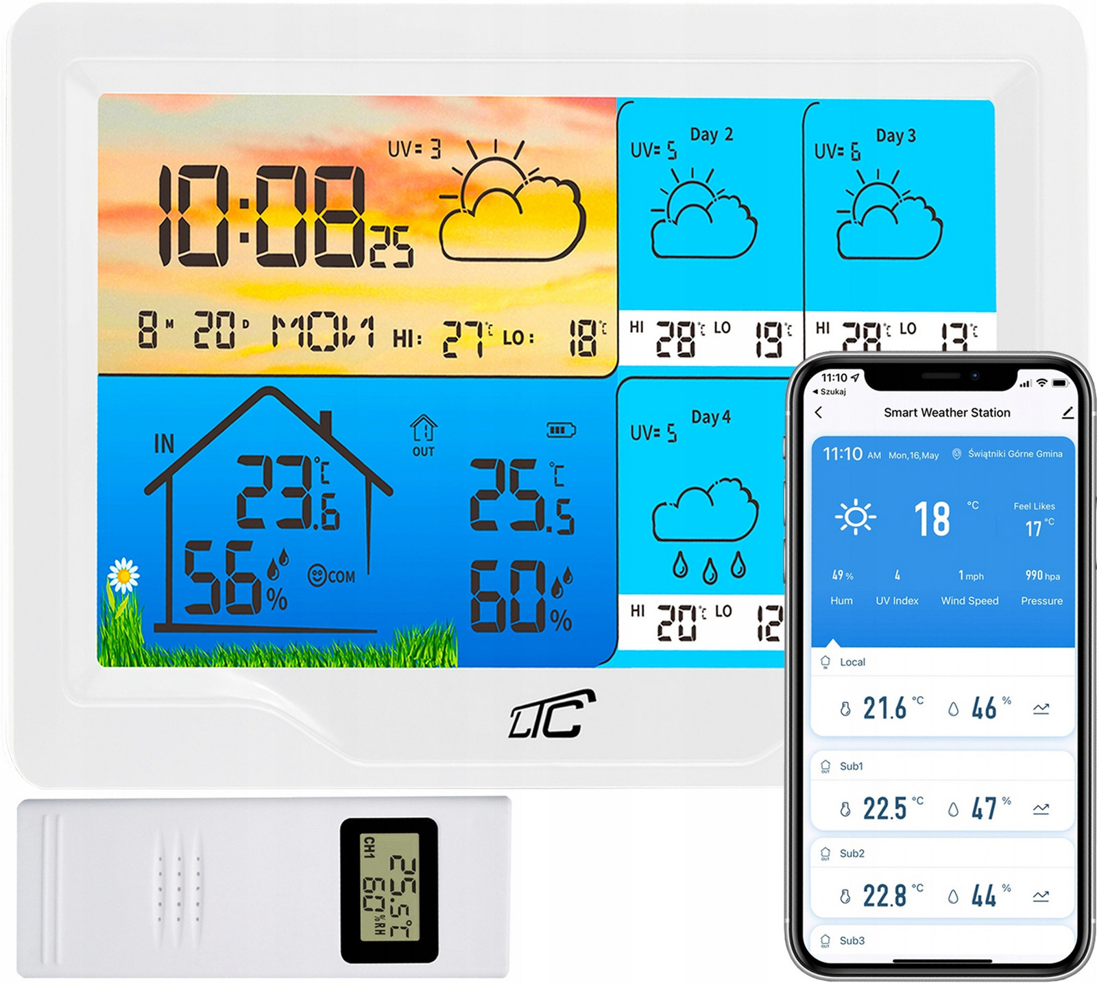 Bezdrátová Meteorologická Stanice WiFi Tuya Teploměr Aktuální Počasí Na 4 Dny