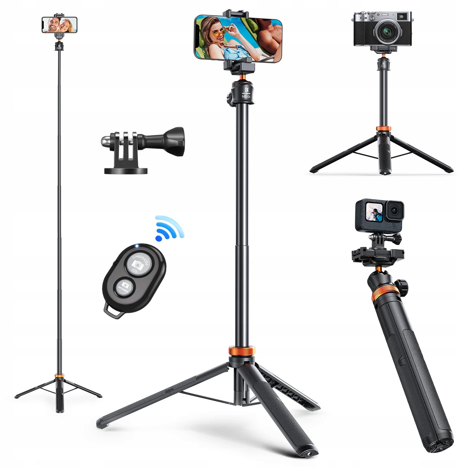 Stativ Pro Telefon K&f Concept 1.58M Tripod Selfie Tyč Bluetooth Dálkové Ovládání