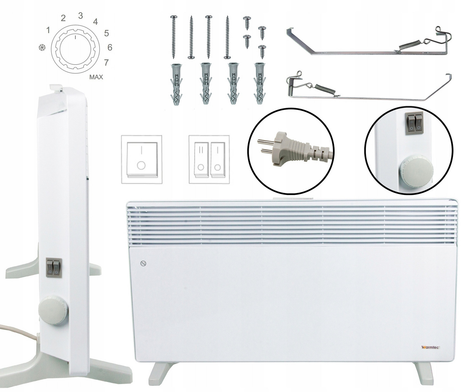 Ohřívač Elektrický Konvektorový Termostat Ohřívač IP20 230V EWX-2500W