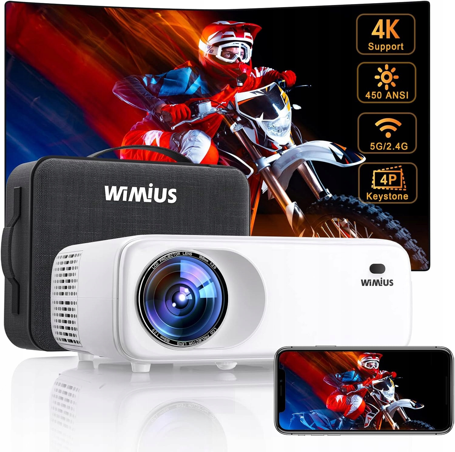 Videoprojektor Wimius W6 5G Wifi Bluetooth 5.2 4K Projektor 1080P 60 Hz Pro