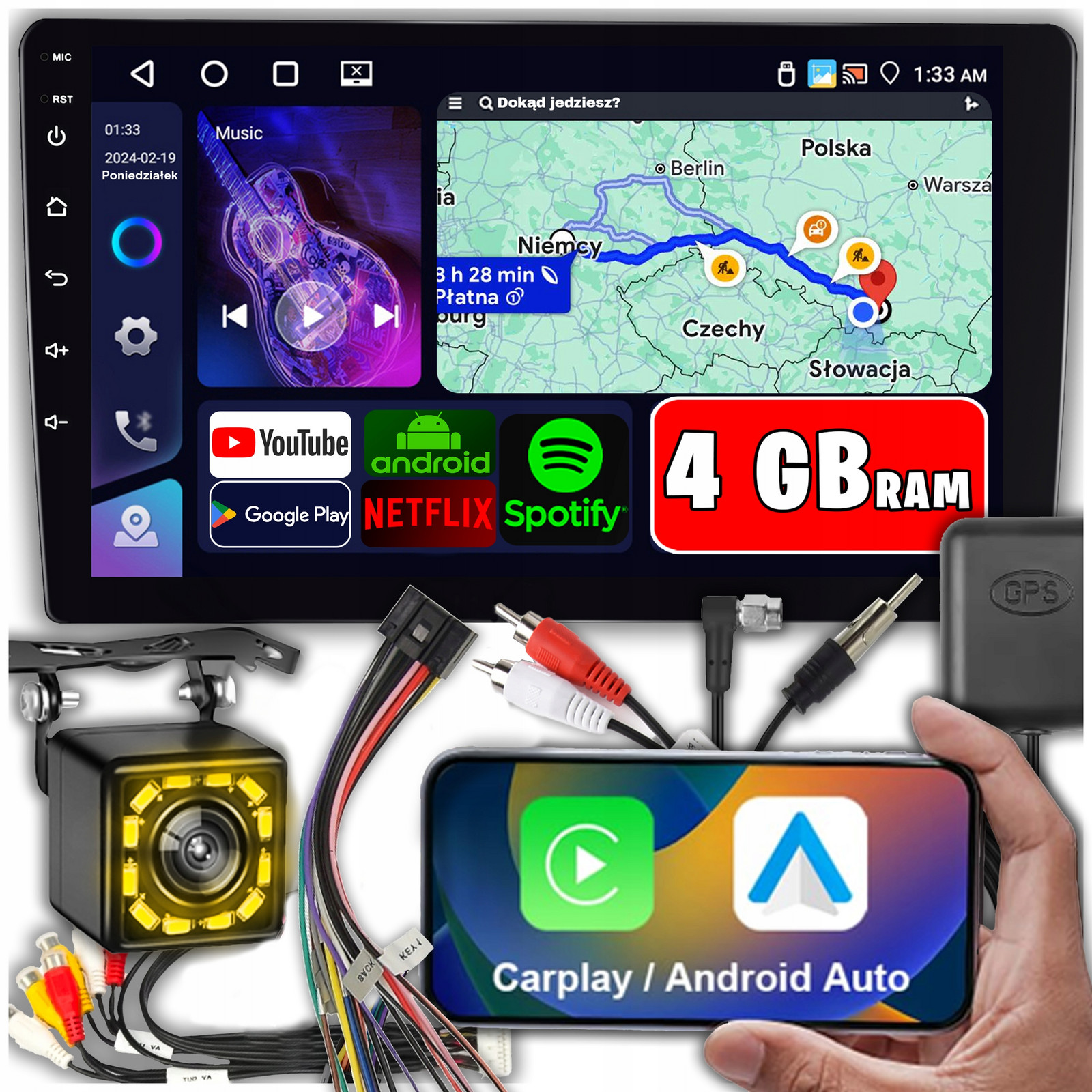 Autorádio 2 Din Android 13 Carplay Wifi Gps Mapy Rds Dotykové 4GB