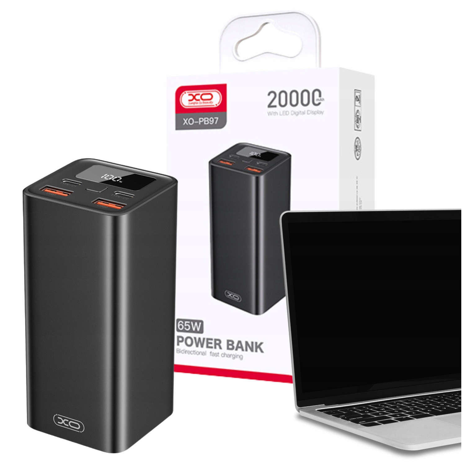 Xo powerbanka pro notebook Usb-c 20000mAh 65W napájecí adaptér silné rychlé nabíjení
