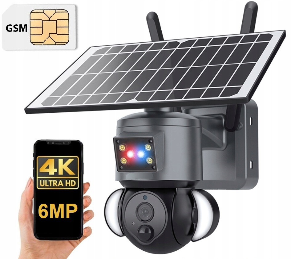 6MP Dual Fhd Gsm Sim Solar 4G Ptz kamera náhled na telefon 2 Ir objektivy