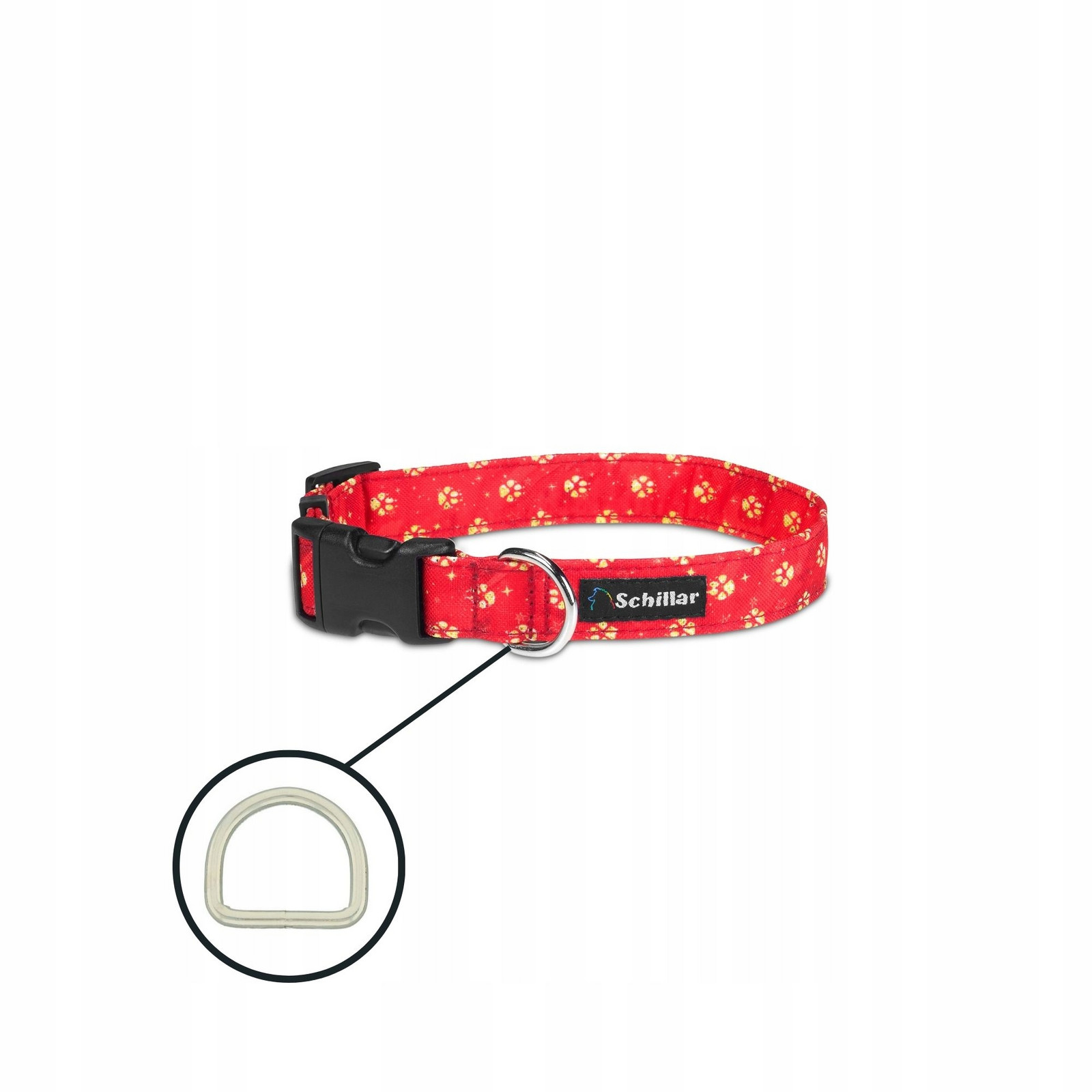 Obojek na přezku pro velkého psa barevný červené zlaté tlapky L XL 40-60cm