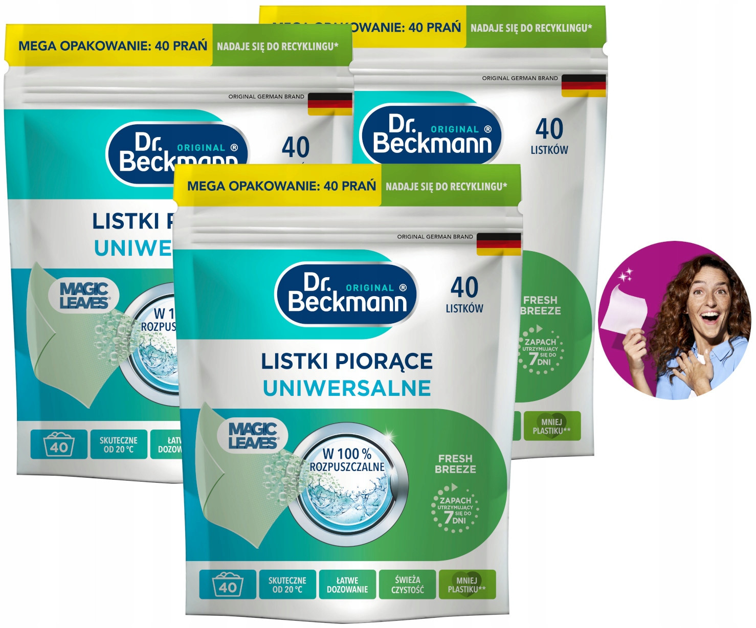 Dr. Beckmann Magic Leaves Ubrousky Prací lístky Univerzální 3 x 40 ks