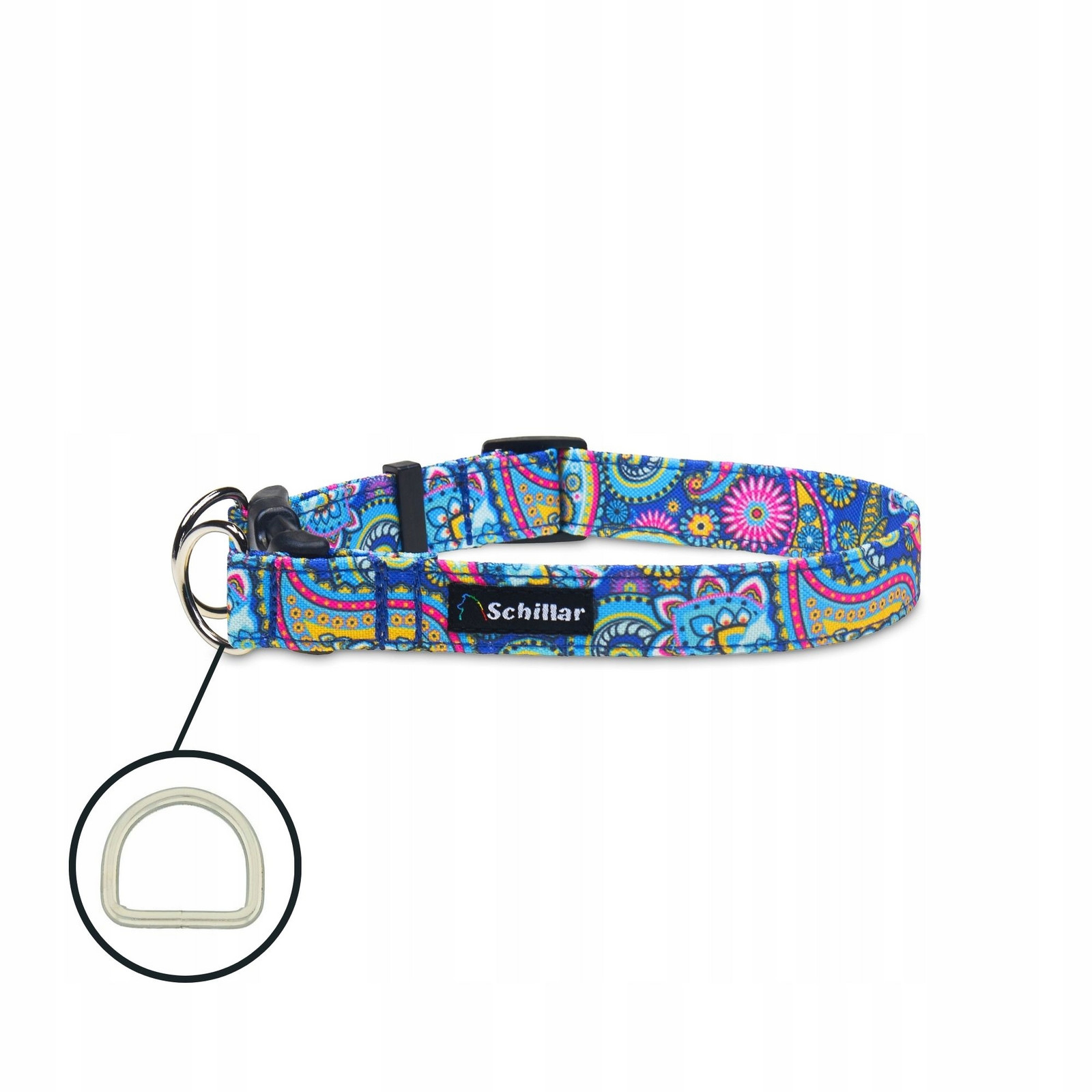 Obojek na přezku double lock pro velkého psa modrý paisley L XL 40-60cm