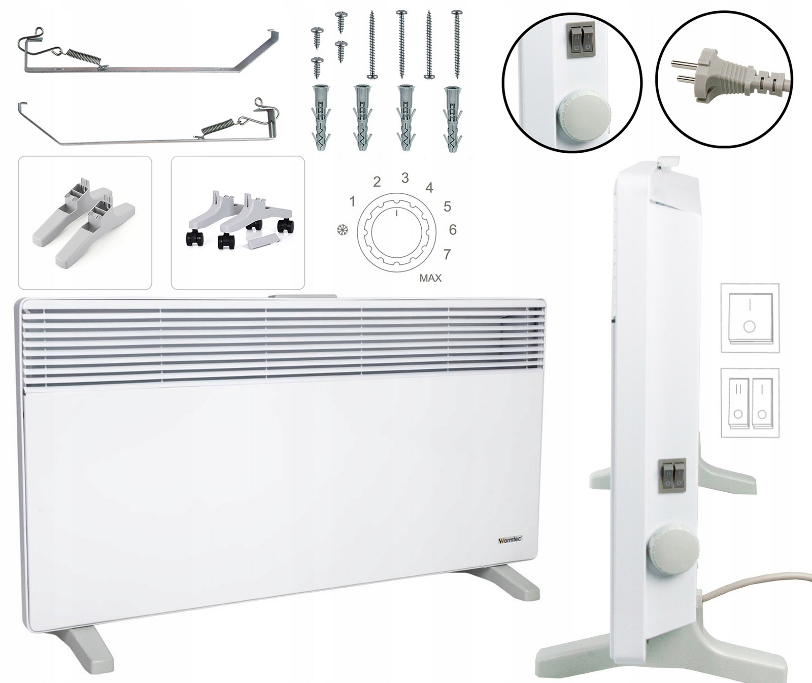 Nástěnné Topidlo Elektrické Topné Těleso Termostat IP20 230V EWX-2000W