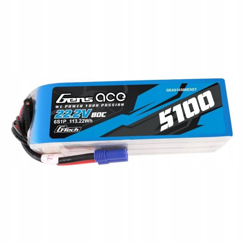 Gens Ace Výkonná Akumulátor Baterie Lipo 5100MAH 80C 22.2V 6S1P Konektor EC5