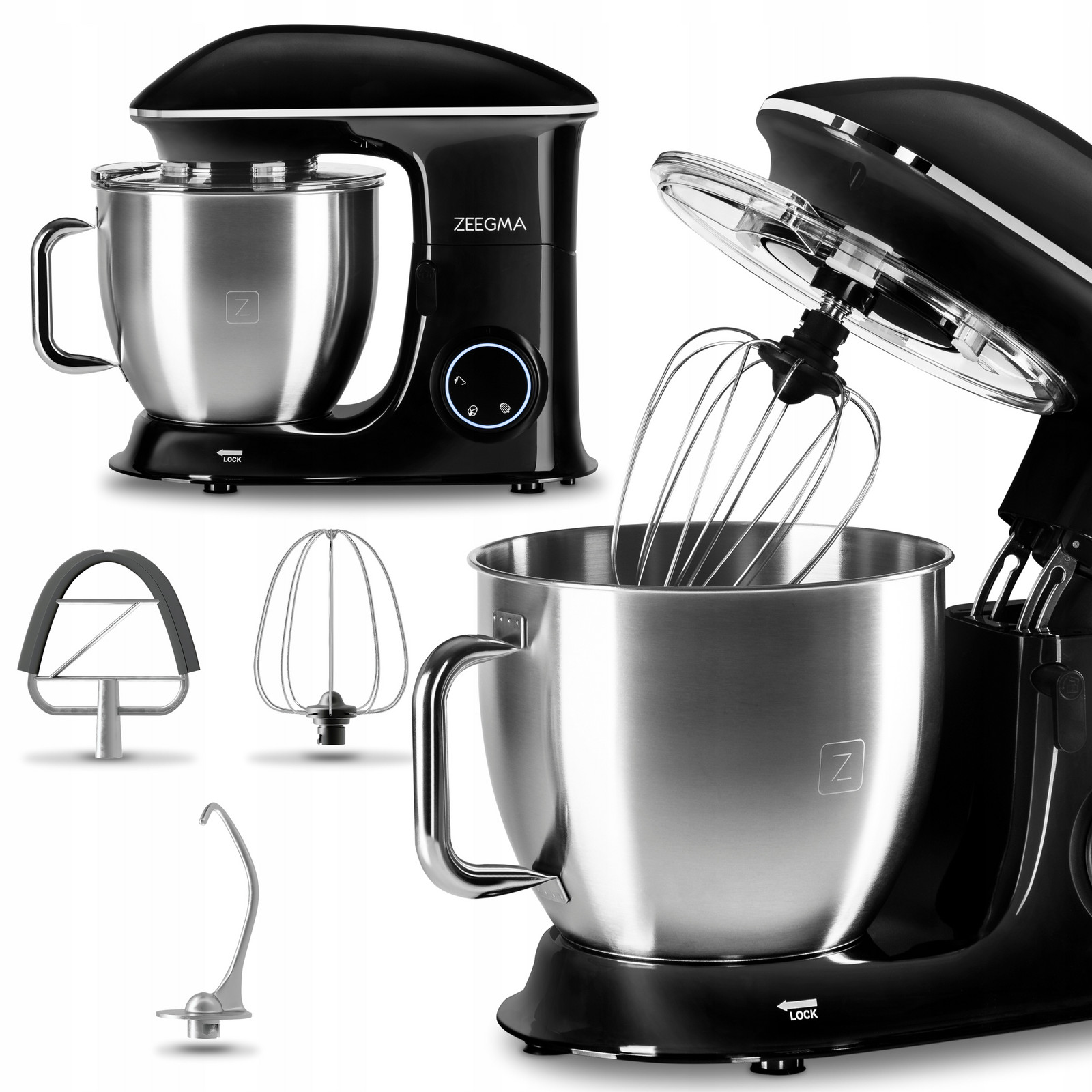 Planetární Kuchyňský Robot Mixér 6,5L 2200W Příslušenství Velká mísa Černá