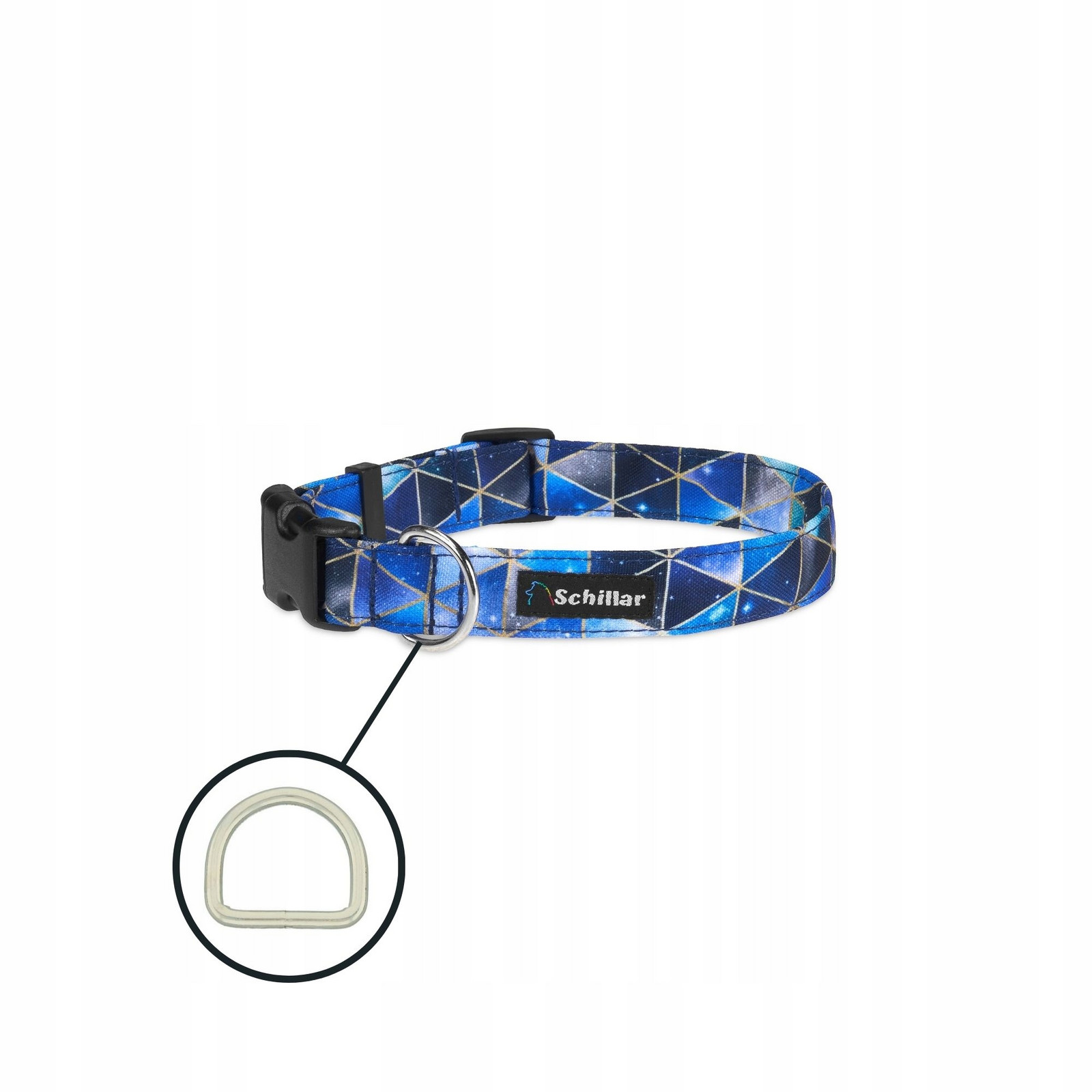 Obojek na přezku pro velkého psa barevný modré trojúhelníky L XL 40-60cm