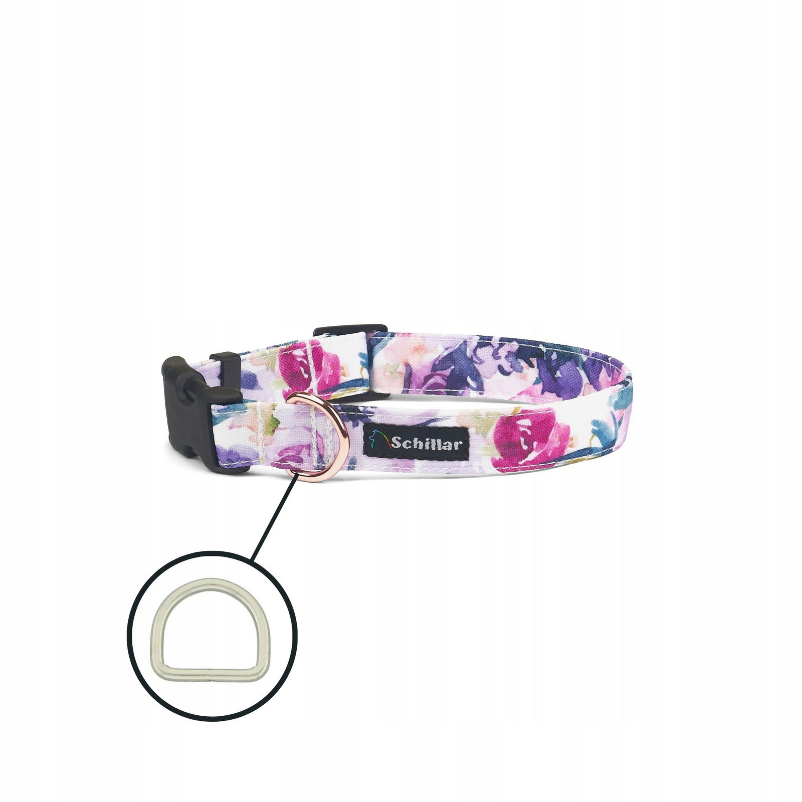 Obojek na přezku pro velkého psa barevný fialové květy L XL 40-60cm