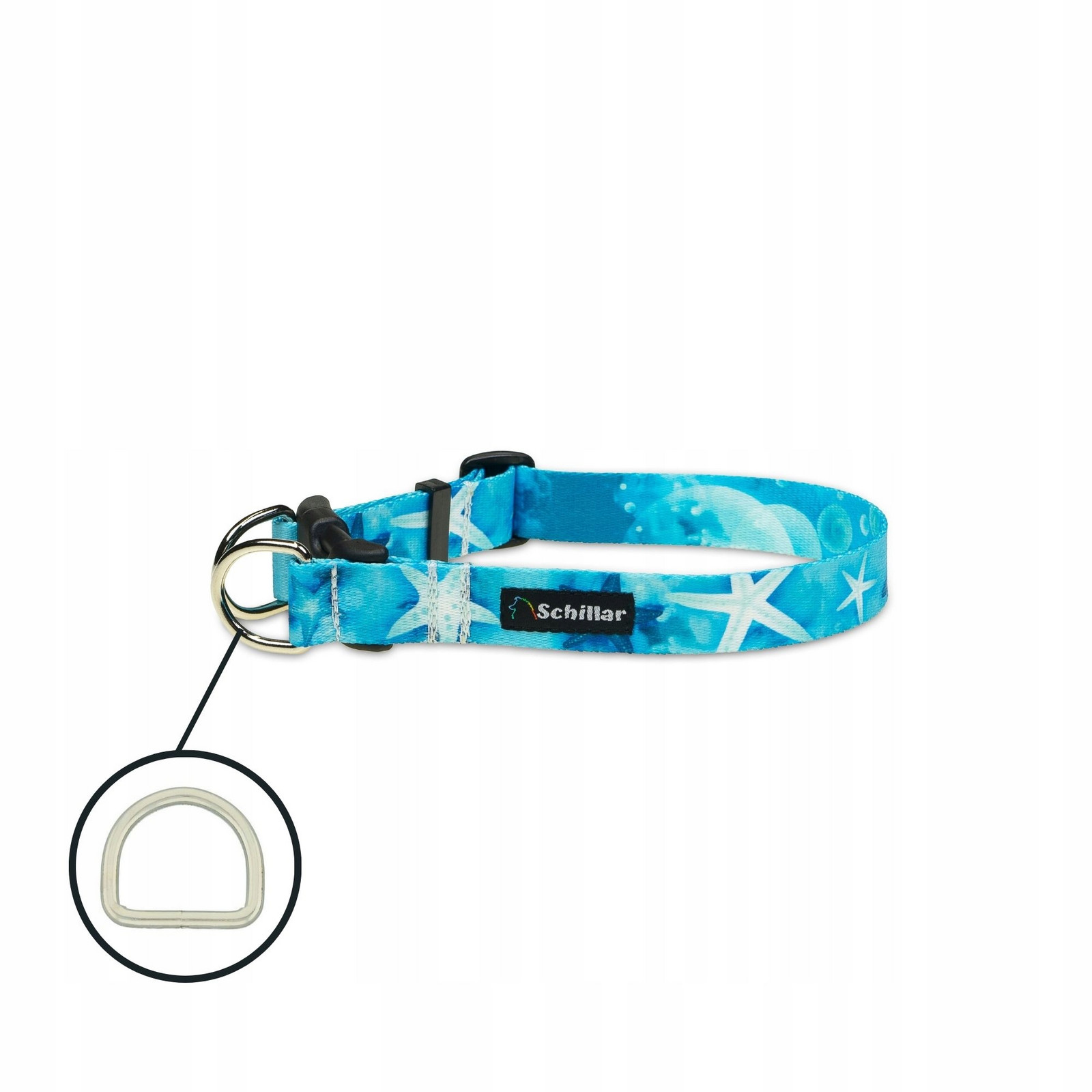 Obojek na přezku double lock pro velkého psa tyrkysová hvězdice L XL 40-60cm