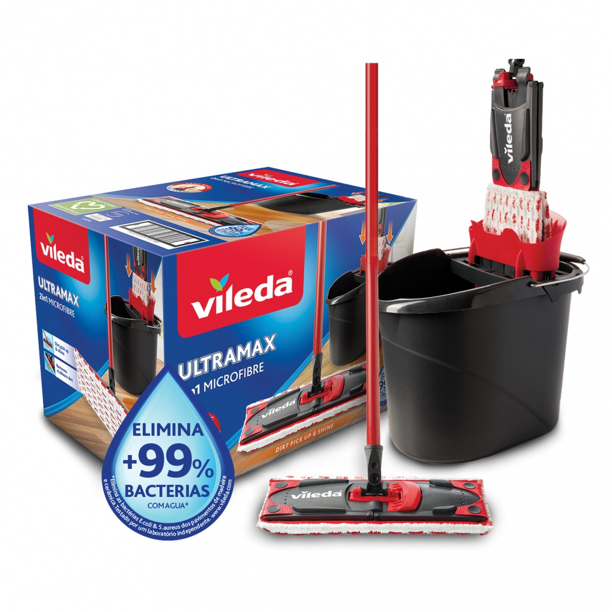 Kbelík a plochý mop Vileda Mop Vileda Ultramax Plochý 34cm Sada červená